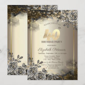 Elegante zwarte Rozen, String Lights 40th Verjaard Kaart (Voorkant / Achterkant)