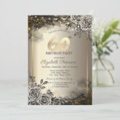 Elegante zwarte Rozen, String Lights 60th Verjaard Kaart (Staand voorkant)