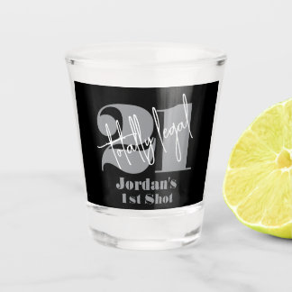 Elegante Zwarte Script 21e Verjaardag Eerste Shot Glas