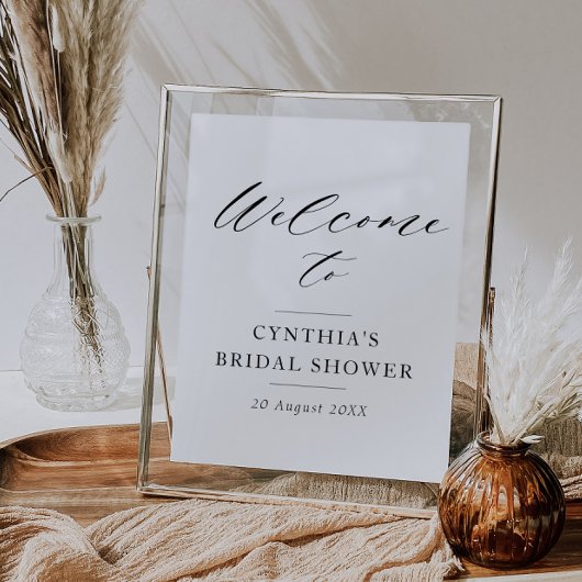 elegante zwarte script bruidsshower welkomstbord poster