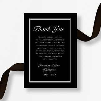 Elegante Zwarte Script Condoleance Funeral Bedankkaart