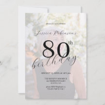 Elegante Zwarte Script Foto Tachtigste Verjaardag 