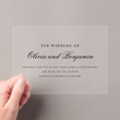 Elegante zwarte script minimale formele bruiloft acryl uitnodigingen (Insitu (Draagbaar))