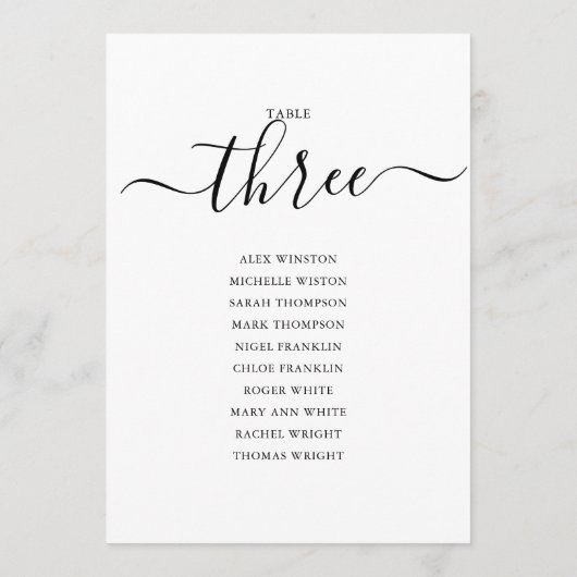 Elegante Zwarte Script Tafelnummer 3 Zitplaatskaar (Achterkant)