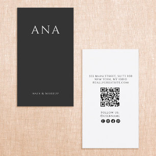 Elegante zwarte sociale media QR-code Visitekaartje
