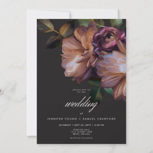 Elegante Zwarte Stemming Bloem All In One Kaart (Voorkant)