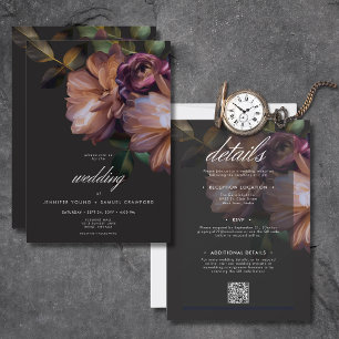 Elegante Zwarte Stemming Bloem All In One Kaart