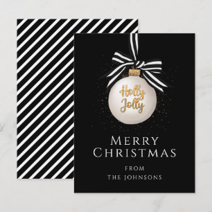 Elegante zwarte strepen Kerstbal Briefkaart