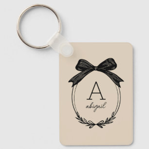 Elegante Zwarte Strik Chic Coquette Beige Monogram Sleutelhanger