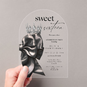 Elegante Zwarte Strik ⎮ Sweet 16 Verjaardag Acryl Uitnodigingen