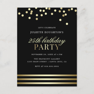 Elegante zwarte trendy Confetti Glossy Verjaardag Uitnodiging Briefkaart
