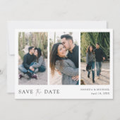 Elegante Zwarte Typografie Drie Foto Bruiloft Save The Date (Voorkant)