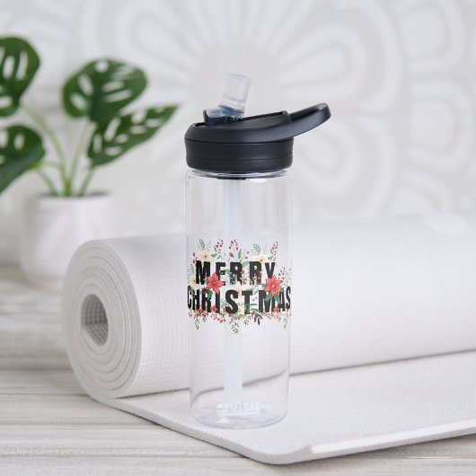 Elegante zwarte typografie Vrolijk kerstfeest Waterfles (Links)