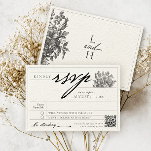 Elegante zwarte Vintage Bloemen Zwart & Ecru Huwel RSVP Kaartje