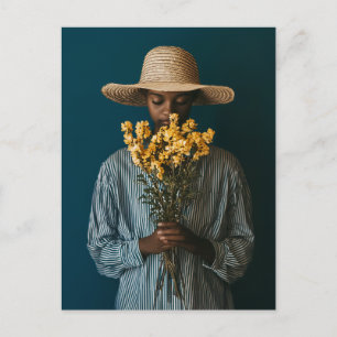 Elegante zwarte vrouw met bloemen briefkaart