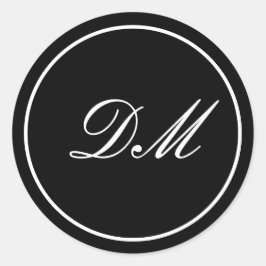 Elegante zwarte witte aanpasbare monogramstickers  ronde sticker