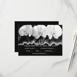 Elegante zwarte witte aquarel orchideeën RSVP Kaartje