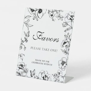 Elegante zwarte witte bloem bruiloft cadeaus reclamebord met voetstuk