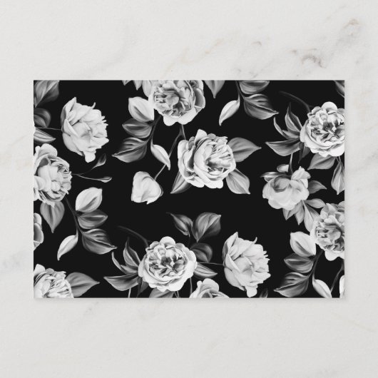Elegante Zwarte & Witte Bloemige Trouw-RSVP Informatiekaartje (Achterkant)