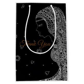 Elegante zwarte & witte bruiloftsdankgeschenkzak medium cadeauzakje