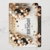 Elegante zwarte witte en gouden ballonnen Happy Bi Kaart (Voorkant / Achterkant)