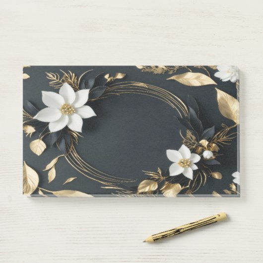 Elegante Zwarte Witte en Gouden Bloemenkrans Bruil Post-it® Notes (Op bureau)