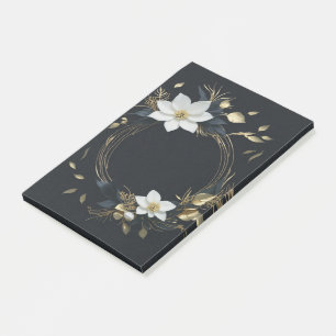 Elegante Zwarte Witte en Gouden Bloemenkrans Trouw Post-it® Notes