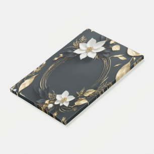 Elegante Zwarte Witte en Gouden Bloemenkrans Trouw Post-it® Notes