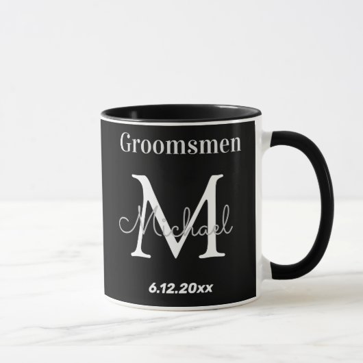 elegante zwarte witte gepersonaliseerde groomsmann mok (Rechts)