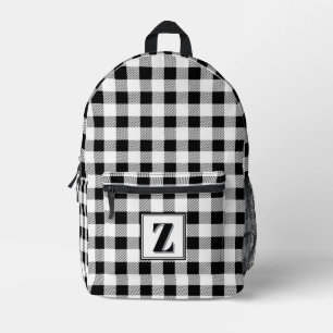 Elegante zwarte witte geruite monogram op maat gem bedrukte rugzak