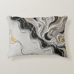 Elegante Zwarte Witte Gouden Marmer Abstracte Kuns Accent Kussen