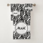 Elegante Zwarte Witte initialen Botanische Varens  Bad Handdoek (Insitu)