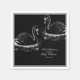 Elegante Zwarte & Witte Klassieke Bruiloft Servet