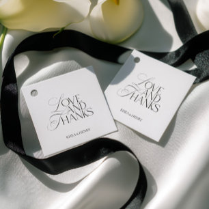 Elegante Zwarte & Witte Liefde en Dank Trouwdag Bedankjes Labels