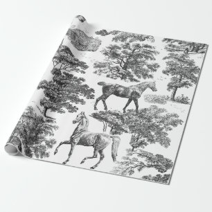 Elegante zwarte witte paarden in Bossen Toile Cadeaupapier