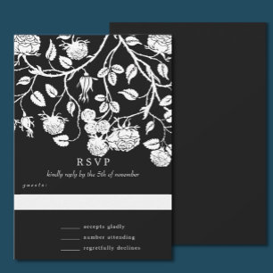 Elegante Zwarte & Witte Rozen Bruiloft  Kaart