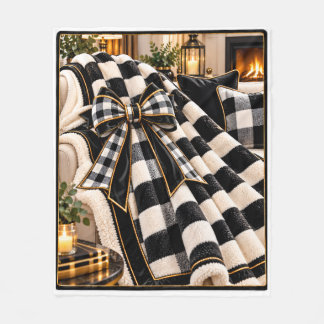 Elegante Zwarte & Witte Schaakbord Gouden Boog Coz Fleece Deken