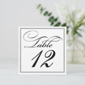 Elegante Zwarte & Witte Script Tafelnummerkaarten Kaart (Staand voorkant)