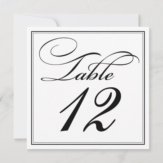 Elegante Zwarte & Witte Script Tafelnummerkaarten Kaart (Voorkant)