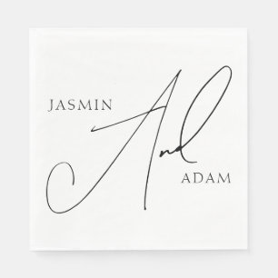 Elegante Zwarte Witte Script Typografie Trouwfeest Servet