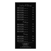 Elegante Zwarte Witte Spa Diensten Menu Rack Card (Achterkant)