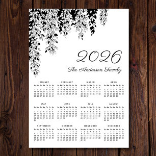 Elegante Zwarte Witte Treurbeukkalender 2026