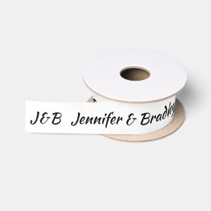 Elegante Zwarte Witte Trouw Monogram Namen Lint
