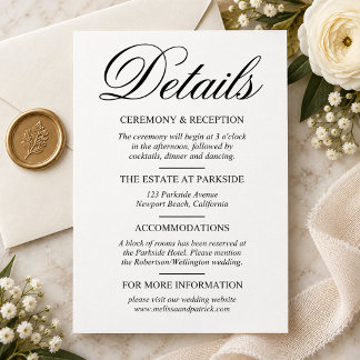 Elegante zwarte & witte trouwdetails kaart