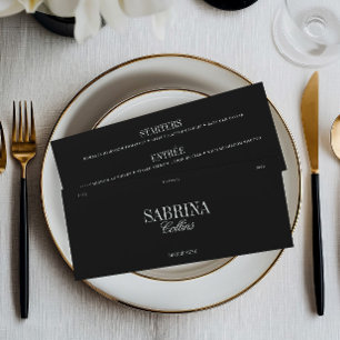 Elegante Zwarte & Witte Trouwplekkaart & Menu
