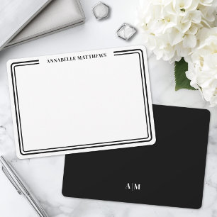 Elegante Zwarte Witte Twee Rand Minimalistische Mo Notitiekaartje