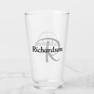 Elegante zwarte zilveren aangepaste monogramnaam glas