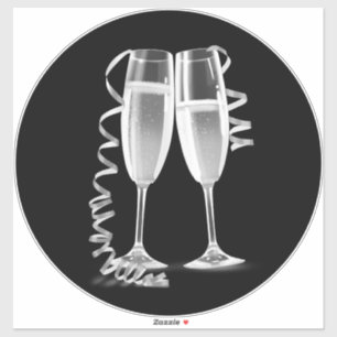 Elegante zwarte zilveren champagneglasstickers sticker