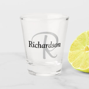 Elegante zwarte zilveren grijze monogramnaam shot glas