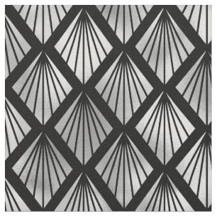 Elegante Zwarte Zilveren Waaiers Diamant Art Deco Stof
